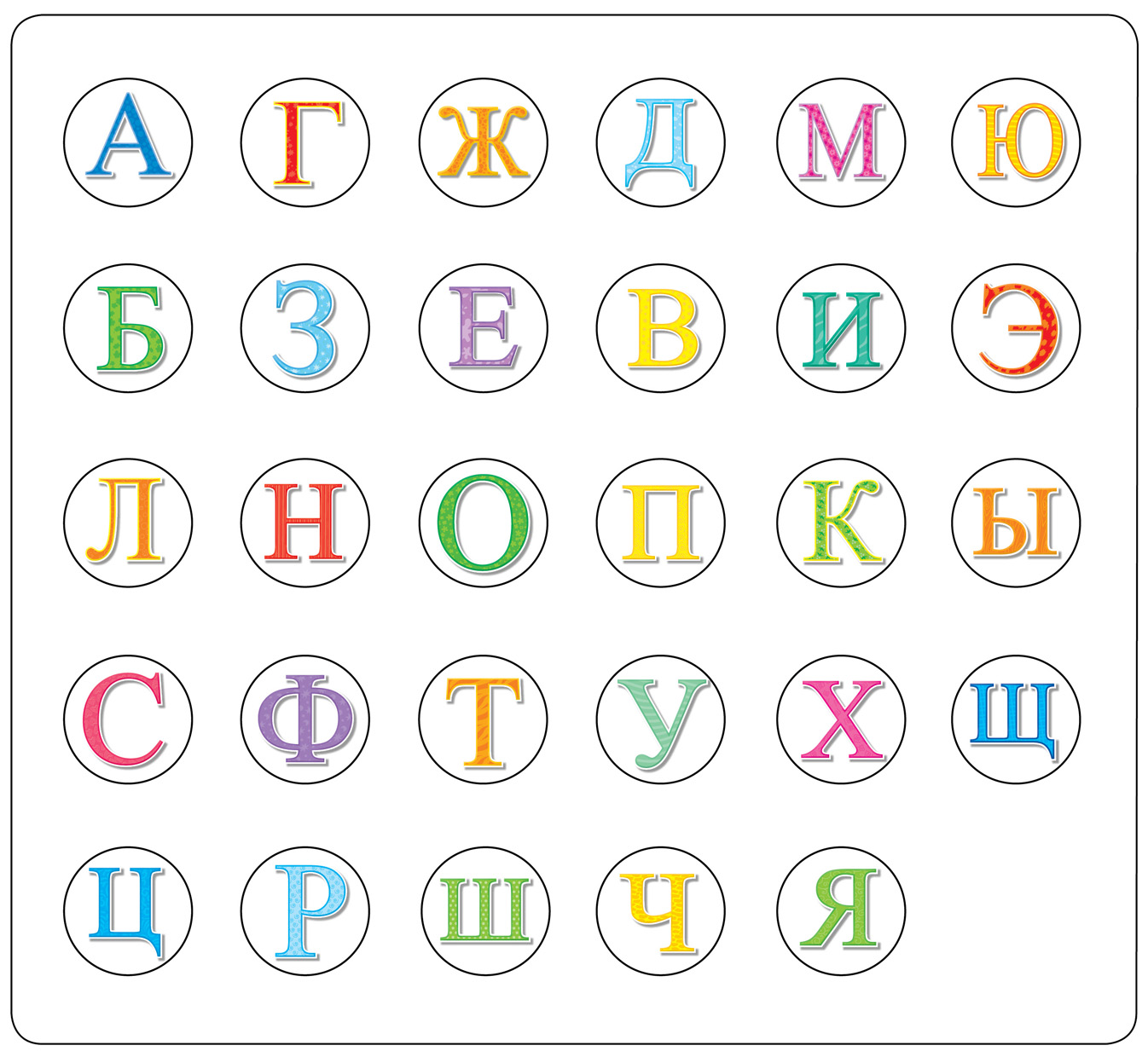 Алфавит в кружочках для детей